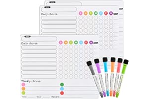 DODUOS 3PCS Magnetic Chores Chart for Kids with 6PCS Fine Tip Markers, Reusable Magnetic Reward Charts, Learning Responsibility Chart for Kids, Reward Chart Magnetic Chore Chart for Kids