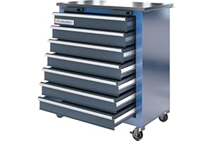 LARBANKE 7-Drawer Tool Cabinet with 360° Rubber Wheels, Safety Lock, Non-Slip Pearl Cotton Mat for Large Workplace