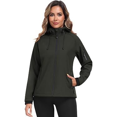 Giacca Softshell Donna Per Ciclismo E Escursionismo - Con Cappuccio Regolabile, Impermeabile, Calda, Tasche Con Zip, 95% Poliestere 5% Elastan