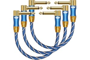 EMK Câble de raccordement pour guitare 6,35 mm avec prise à angle droit 6,35 mm 30 cm Lot de 3