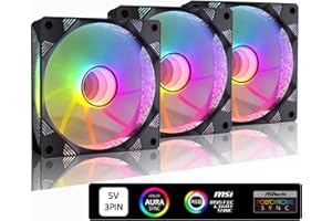 ONEWATT DS 5V Motherboard Connector Multilayer Mirror 120MM ARGB Fans for PC Cases, CPU Coolers, Water Cooling Radiators System (Compatible with ASUS Aura Sync or MSI Mystic Control, 3Pack RGB Fans, E Series)