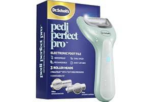 Dr. Scholl's Pedi Perfect Pro elektrisk fotförhårdnader borttagare med x3 rullhuvuden, vattentät, uppladdningsbar - tar bort hård hud för mjuka vackra fötter, 50-minuters körtid, dammfångare