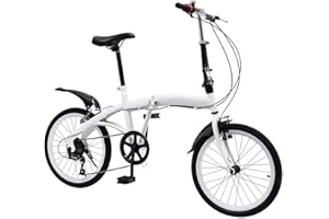 Fetcoi Bicicletta pieghevole da 20 pollici, per adulti, a 7 marce, da campeggio, da città, colore bianco, per uomini e donne, per città e campeggio