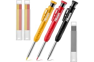 Hiboom 3 Tieflochmarker Bleistifte Zimmermannsbleistifte mit 21 Minen Ölhaltig Druckbleistift mit Eingebaut Spitzer Baustelle Stifte mit Geschmacksmuster (Gelb, Rot, Schwarz Abdeckung)