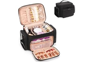 RELAVEL Kosmetiktasche Groß, Reise Make Up Tasche Damen Schminktasche mit Pinselhalter Fach, Portable Makeup Bag Organizer (A-Fabric schwarz)