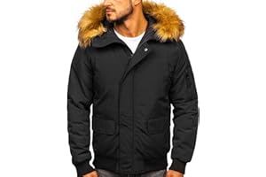 BOLF Herren Winterjacke Steppjacke Übergangsjacke Puffer Daunenjacke Reißverschluss Sportjacke Fell Kapuze Gepolstert Zip Outdoor Casual Style [4D4]