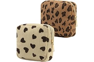 2 stycken små sminkväskor brun necessär dam leopardmönster | Miniväska med dragkedja mini sminkväska kompakt hygienväska för sanitetsbindor läppstift halsband