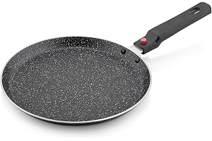 Amazon Brand - Solimo Aluminium Non-Stick Dosa Tawa with Detachable Handle Granite Finish Induction Base Pfoa Free High Temperature Resistant Exterior Coating 25 Cm Black