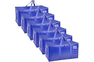 PUNCOOLS Clothes Storage Bags with Lids, 6 Pack Heavy-Duty Moving Bags for Moving, Clothes Storage, Laundry Bag, Packing, House Solutions（blue ）