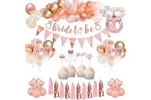 SUMTOCO Hen Party Decoration Balloon,Hen Night Rose Gold Accessories Supplies with Bride to Be Banner,Hen Do Confetti Latex Balloon, Bachelorette Cake Topper for Bridal Shower Decorations.