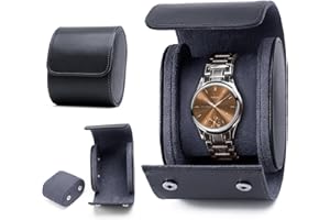 KoGiio Pudełko na zegarek ze skóry PU, 1-osobowy uchwyt na zegarek, pudełko na zegarek, naszyjnik z łańcuszkiem, pomysł na prezent, przenośne pudełko na zegarek podróżny, niebieskie