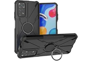LiuShan Compatible con Redmi Note 11 Funda,Shockproof Carcasa con 360 Grados Giratorio Anillo Kickstand Hard PC y Silicona TPU Hybrid Armor para Xiaomi Redmi Note 11S Smartphone,Negro