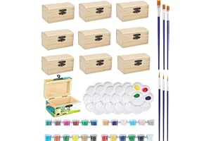 OUTALIZ Set med 10 mini skattkistor i trä – 9 x 5,5 x 5 cm – Smyckeskrin i trä – Skattkista utan gravyr – Med färg, pensel