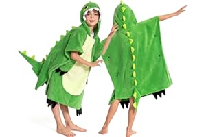 OLAOLA Poncho de Bain à Capuche pour Enfants Serviette de Plage Microfibre Peignoir à Langer Serviettes de Bain Absorbantes pour Enfant Poncho de Natation pour Garçons Filles 3-12 Ans, Dinosaure Vert