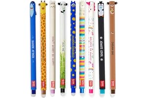 Legami Juego de 9 bolígrafos de gel borrables con nuevo set de bolígrafos monstruosos con tiburón, jirafa, conejo, panda, llama, unicornio, pingüino, osito de peluche y monstruo