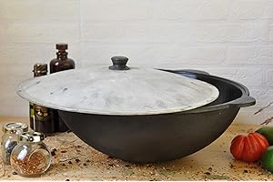 VWPEYY Kazan - Pentola in ghisa Uzbeko/Uzbek Cast Iron Kazan con Lid 16L + cucchiaio da 45 cm