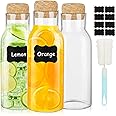 ZgoEC 3 Pack Glass Carafe Bottles, 1000ml Glass Bottles with Cork Lid, Glass Water Carafe with lid, Laundry Storage Jars with Stoppers, Clear Glass Bottle for Hot & Cold Beverages, Milk Juice Wine