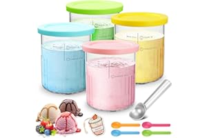 BBWELL 4 Piezas Recipiente de Helado para Ninja Creami Deluxe Pints,Accesorios para Ninja Ice Creami,Contenedores de Pinta con Tapas y Cuchara,reutilizables,apto para lavavajillas
