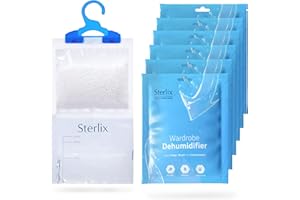 Sterlix 6 Pack Wardrobe Dehumidifier Hanging Bags With Moisture Trap Crystals, Damp Absorber, Mould, Condensation, Perfect Hanging Dehumidifier For Wardrobes, Closets, Bookcases & Small Rooms