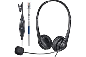 Voistek Cuffia telefonica RJ9 con microfono e cancellazione del rumore, cuffia telefonica binaurale con cavo CIS compatibile con il controllo del volume di silenziamento per telefoni IP