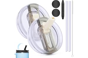 VORTIX Stanley Cup Deckel Auslaufsicher [2 Stück] – 100% Dichter Ersatzdeckel, Abnehmbar Ersatzdeckel mit Strohhalm & Reinigungsbürste, Spülmaschinenfest & Wiederverwendbarer, Passt für 30oz/40oz