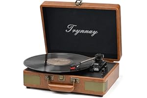 Trynnay Plattenspieler Schallplattenspieler 3-Gang-Bluetooth, tragbarer Koffer-Vinyl-Player mit integrierten Lautsprechern, Plattenspieler, verbesserter Audio-Sound, PU-Leder Retro Brown