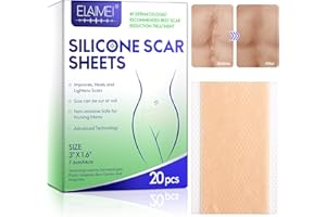 FVVSIEDK Silicone Scar Sheets,Reusable Medical Grade Thinken Scar Sheet for C-Section, Tummy Tuck, Keloid, Surgical Scars, Post Surgery Supplies (20pcs-3"x1.6"Each Silicone Scar Sheet)