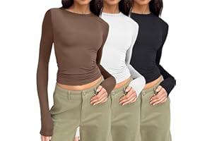 SERRIA 3PC Skim Dupes Basic Crop Top for Women Basics Clothing Women Skims Multi Pack Long Sleeve Crop Top T Shirts Y2K Crew Neck T Shirts Solid Color Blouses Tiktok Tight Baby Tees Tops