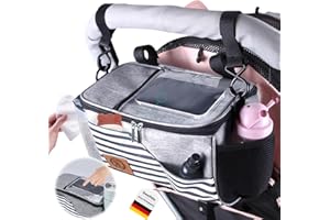 SWETFELA Bambino Passeggino Organizzatore,Organizzatore per Passeggino con 2 Portabicchieri,Borsa per Passeggino con Tasca con zip,Borsa per Passeggino per Oggetti per Bambini,Biberon,Pannolini E giocattoli