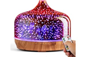 Porseme Diffusore di aromi in vetro con telecomando, effetto 3D, soffiato a mano, per fuochi d'artificio, umidificatore ad ultrasuoni, per oli essenziali, silenzioso, 7 colori, luce a LED, per casa