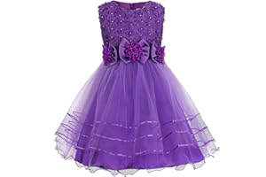 Discoball Girls Princess Dress Rose Flower Bow Tie Party Dresses Tulle Wedding Dresses Bridesmaid Christening Elegant Formal Dress for Girls(Purple)