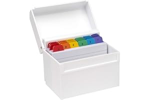 OSCO Białe plastikowe pudełko indeksowe o wysokim połysku, regularne, przegródki od A do Z, 100 arkuszy w linie (15 cm x 10 cm), karty flash w linie | notatki z przepisami | deklaracja kontaktów