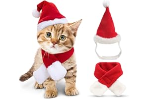 PETLESO Cat Christmas Costume Red Santa Hat and Scarf Puppy Xmas Outfit Christmas Cosplay Clothing/Accessories for Cats/Small Dog