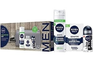 NIVEA MEN Sensitive Kit Cofanetto Regalo Uomo, Set regalo con Schiuma da Barba 200 ml, Balsamo Dopobarba 100 ml, Deodorante uomo Black & White 50 ml e Travel Bag omaggio inclusa