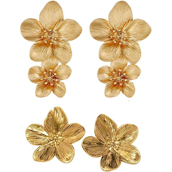 Boucles D'oreilles Plateaux Bronze En Forme De Fleur - Strass Blanc - Occasion Parfait état