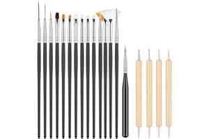 FANJUANLAN 19 Pezzi Pennelli Unghie, 15 Pezzi Nero Pennelli Unghie e 4 Pezzi Penna a Puntini, Professionali Unghie Set pennelli per dettagl per Nail Art Design per Fai Da Te