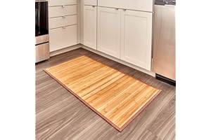 INTERDESIGN iDesign tapis de bain, grand tapis cuisine, couloirs, salle de bain ou toilettes en bambou, tapis de cuisine ou de salle de bain étanche, marron clair