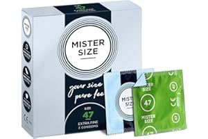 Mister Size - Pura Sensación: Paquete de 3 Preservativos Ultrasensibles (Preservativos Finos con Lubricante Sexual) de Látex Natural y Talla Individualizada - Talla: 47mm