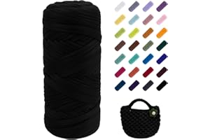 Uiopa Fil Crochet pour Sac, 200g/60m Fil Polyester Chunky Tshirt Yarn, Laine Tshirt Crochet Trapilho pour Sacs, Paniers, Tapis, Bricolage, Artisanat (Noir)