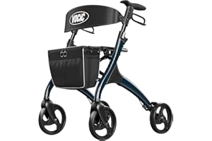 VOCIC Deambulateur pliable leger 4 roues avec Dossier et Coussin,Déambulateur pour personnes âgées avec sac amovible,Pneus anti-crevaison ultra-silencieux dédiés,Bleu Violet