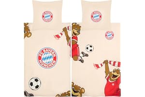 ‎FC BAYERN MÜNCHEN FC Bayern München Bettwäsche Berni Maskottchen 135 x 200 cm + 80 x 80 cm 100% Baumwolle Renforcé-Linon-Qualität Mia San Mia Alianz Arena Fußball FCB deutsche Größe mit Reißverschluss
