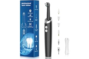HANGSUN Tooth Polisher Plague Remover for Teeth Whitening, Tooth Cleaner Teeth Cleaning Plaque Removal for Dental Cleaning Kit, Yellow Teeth Stain Remover with 5 Brush Heads, Black