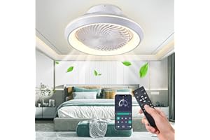 RRBEST Ventilatore a Soffitto con Lampada, Smart LED Dimmable Ventilatori da Soffitto, Dimmerabili Lampadario Ventilatore, 6 Velocità Ventilatore da Soffitto con Luce e Telecomando(Bianco)