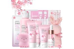 MEITREND Japan Sakura zestaw do pielęgnacji skóry dla nastolatek, zestaw nawilżający, zestaw do pielęgnacji twarzy, zestaw do pielęgnacji twarzy, zestaw prezentowy dla kobiet – oczyszczające serum do twarzy,