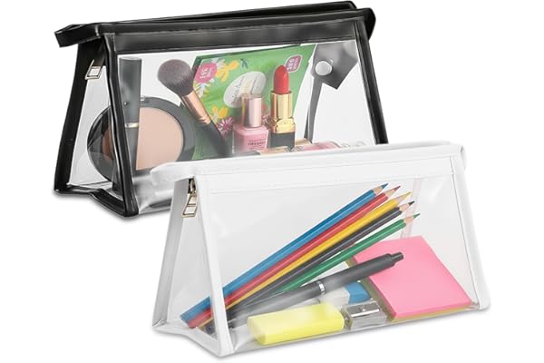 GLUN Transparent Stationary Pouch with Zip Closing, Pack of 2 Black and White Unisex Pouch Organizer for School, Collage, Office, Multi-Purpose Pouch Pack of 2