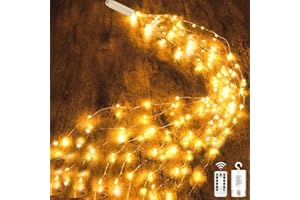 Dekofun Luci Albero di Natale 1M 100 LED Luci di Natale da Esterno Cascata a Batteria con Telecomando, 8 Modalità Cascata Luci Natale Interno Impermeabile Catena Luminosa Natalizie per Balcone Natale