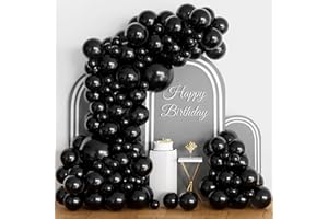 ASIYUHY Black Balloons 102Pcs Black Balloon Arch Garland Kit 5/10/12/18 Inch Matte Black Latex Balloons Different Sizes Pack for Birthday Wedding Halloween Graduation New Year Party Decorations