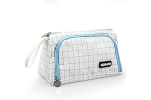 Mokani Piórnik o dużej pojemności, płócienny piórnik z uchwytem, artykuły papiernicze dla uczniów szkół średnich studentów dziewcząt chłopców nastolatków i dorosłych, Niebieska kratka