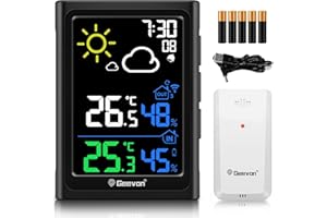 Geevon Weather Station Wireless with Outdoor Sensor, Digital Indoor Outdoor Thermometer Hygrometer with Weather Forecast, Alarm, Max/Min Record (246278 VA Battetries No MSF)