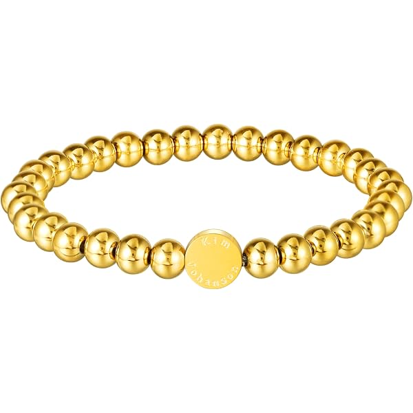Damen Armband Mit Großen Perlen – Elastisch, Poliertes Silber Oder Gold, 14 Mm Perlen, Dehnbar 15-20 Cm